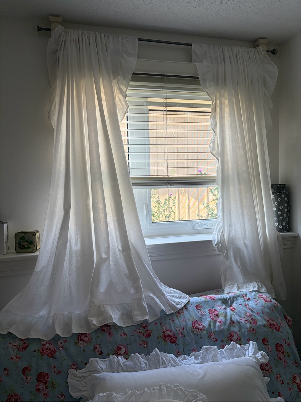 Pair of 100% Linen Ivory Ruffle Window Panels/Curtains